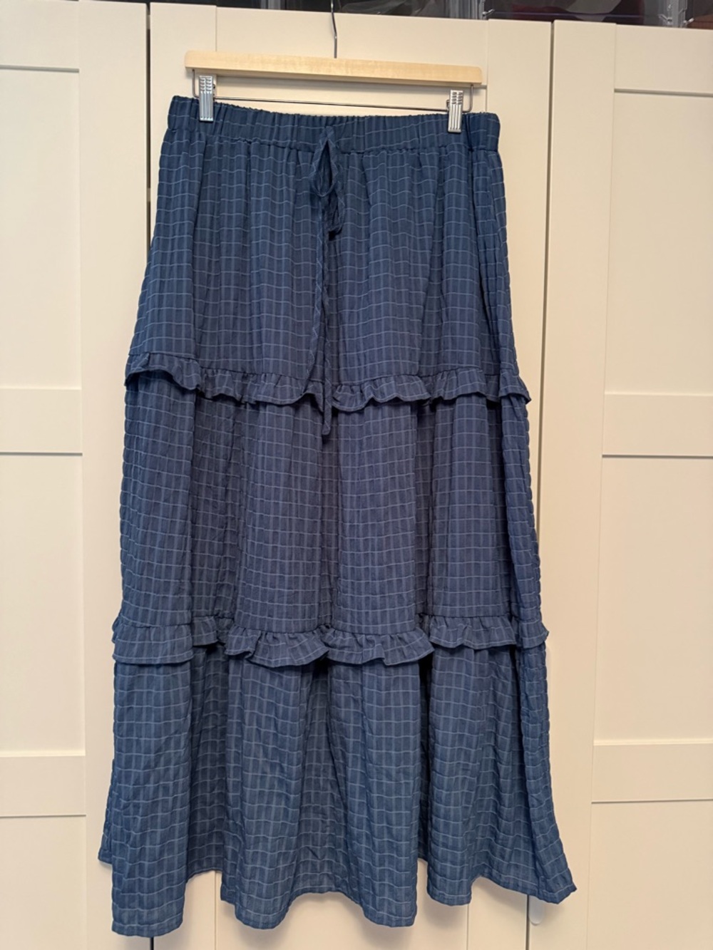 Tiered Medium Blue Maxi Skirt, XL